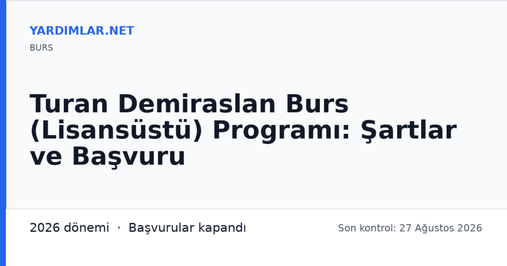 Turan Demiraslan Burs (Lisansüstü) Programı: Şartlar ve Başvuru