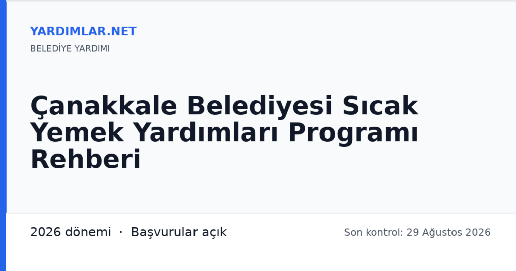 Çanakkale Belediyesi Sıcak Yemek Yardımları Programı Rehberi