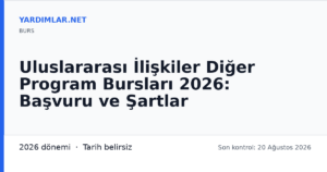 Uluslararası İlişkiler Diğer Program Bursları 2026: Başvuru ve Şartlar