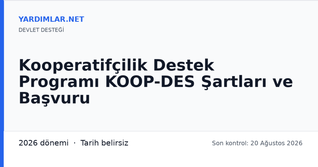 Kooperatifçilik Destek Programı KOOP-DES Şartları ve Başvuru