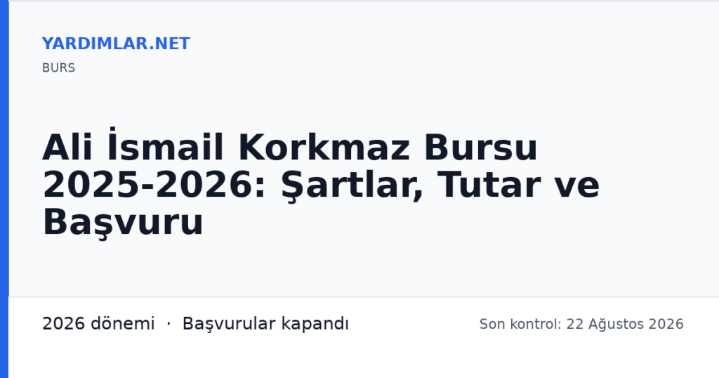Ali İsmail Korkmaz Bursu 2025-2026: Şartlar, Tutar ve Başvuru