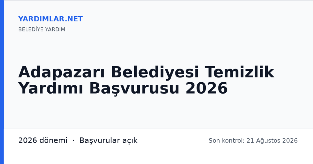 Adapazarı Belediyesi Temizlik Yardımı Başvurusu 2026
